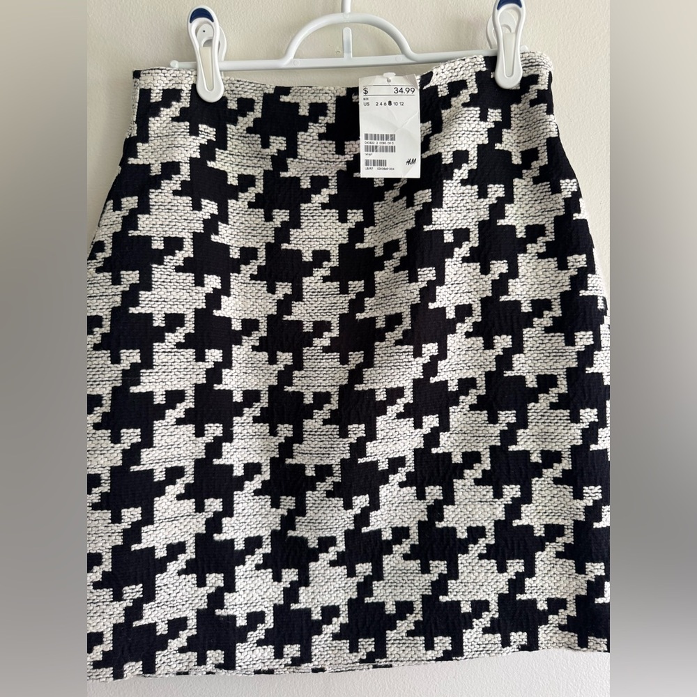 H&M Black and White Check Tweed Mini Skirt
